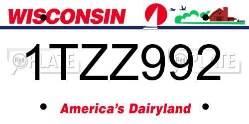 1TZZ992 Wisconsin License Plate