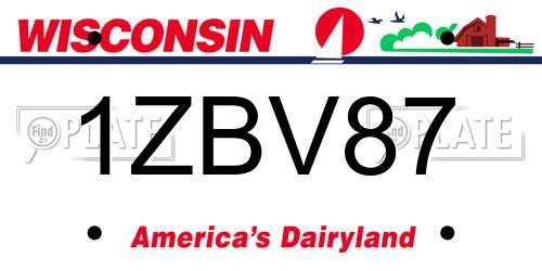 1ZBV87 Wisconsin License Plate