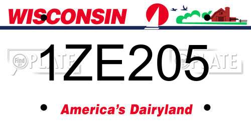 1ZE205 Wisconsin License Plate