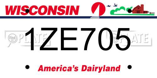 1ZE705 Wisconsin License Plate