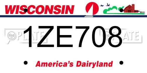 1ZE708 Wisconsin License Plate