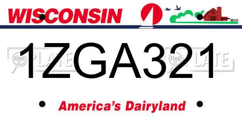 1ZGA321 Wisconsin License Plate