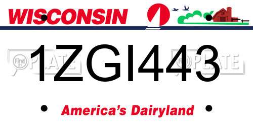 1ZGI443 Wisconsin License Plate