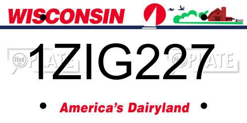 1ZIG227 Wisconsin License Plate