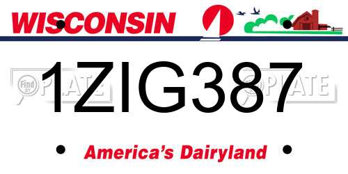 1ZIG387 Wisconsin License Plate