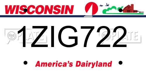 1ZIG722 Wisconsin License Plate
