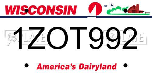 1ZOT992 Wisconsin License Plate