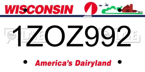 1ZOZ992 Wisconsin License Plate