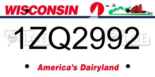 1ZQ2992 Wisconsin License Plate