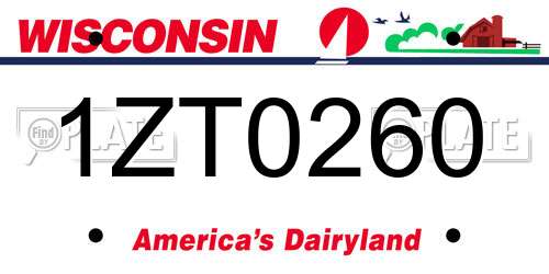1ZT0260 Wisconsin License Plate