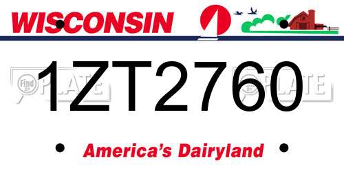 1ZT2760 Wisconsin License Plate