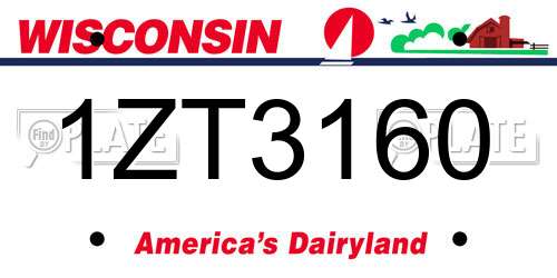 1ZT3160 Wisconsin License Plate
