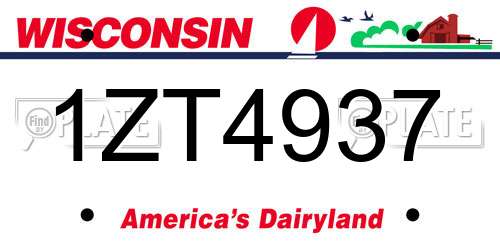 1ZT4937 Wisconsin License Plate