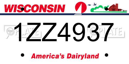 1ZZ4937 Wisconsin License Plate