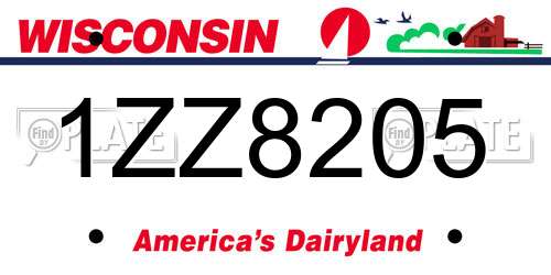 1ZZ8205 Wisconsin License Plate