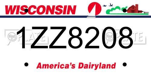 1ZZ8208 Wisconsin License Plate