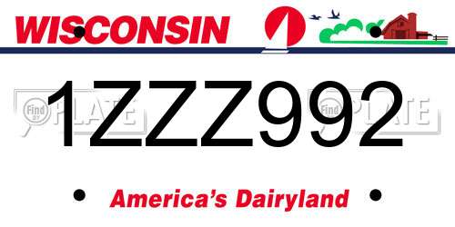 1ZZZ992 Wisconsin License Plate