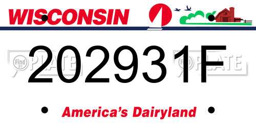 202931F Wisconsin License Plate