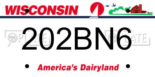202BN6 Wisconsin License Plate