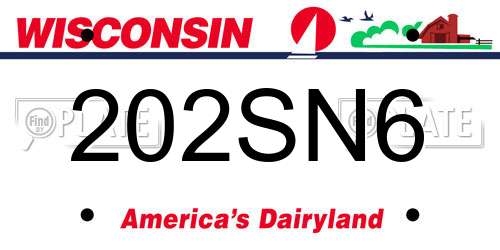 202SN6 Wisconsin License Plate