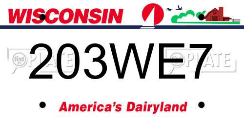 203WE7 Wisconsin License Plate