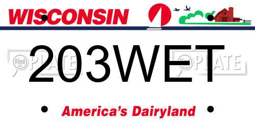 203WET Wisconsin License Plate