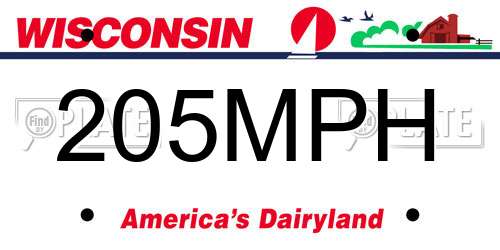 205MPH Wisconsin License Plate