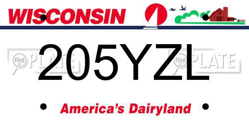 205YZL Wisconsin License Plate