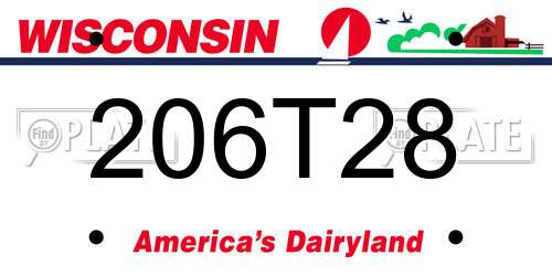 206T28 Wisconsin License Plate