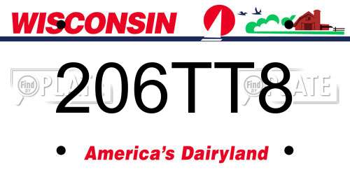 206TT8 Wisconsin License Plate