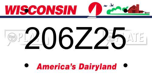 206Z25 Wisconsin License Plate
