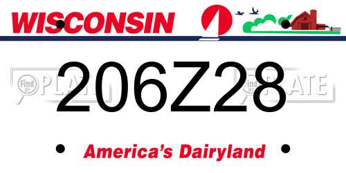 206Z28 Wisconsin License Plate