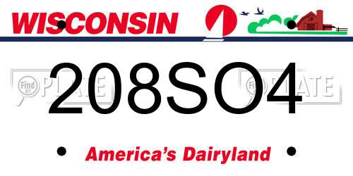 208SO4 Wisconsin License Plate