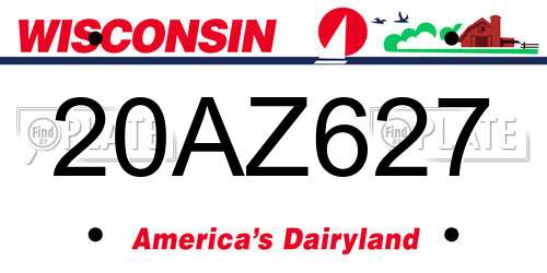 20AZ627 Wisconsin License Plate