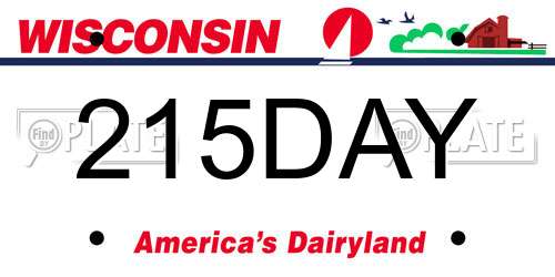 215DAY Wisconsin License Plate