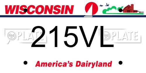 215VL Wisconsin License Plate