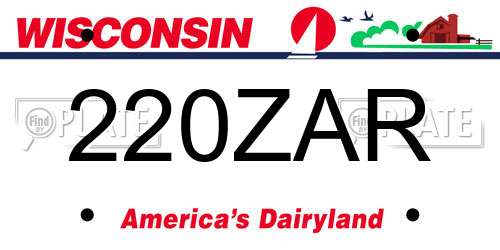 220ZAR Wisconsin License Plate