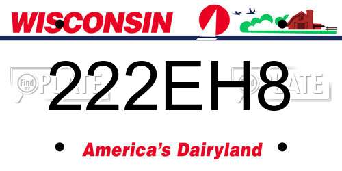 222EH8 Wisconsin License Plate