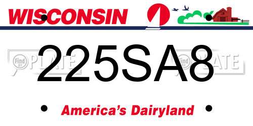 225SA8 Wisconsin License Plate