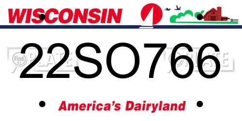 22SO766 Wisconsin License Plate