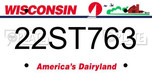 22ST763 Wisconsin License Plate