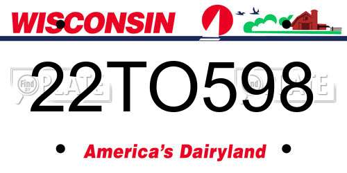 22TO598 Wisconsin License Plate