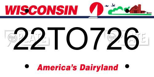 22TO726 Wisconsin License Plate
