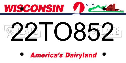 22TO852 Wisconsin License Plate