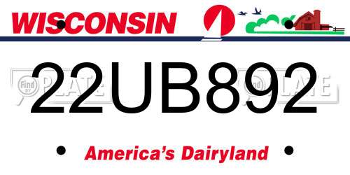 22UB892 Wisconsin License Plate