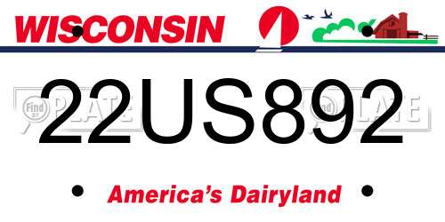 22US892 Wisconsin License Plate