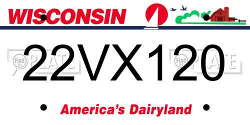 22VX120 Wisconsin License Plate