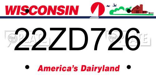 22ZD726 Wisconsin License Plate