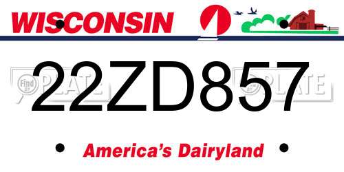 22ZD857 Wisconsin License Plate