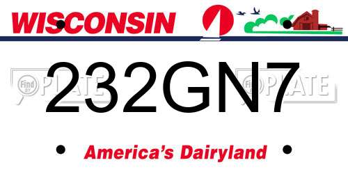 232GN7 Wisconsin License Plate